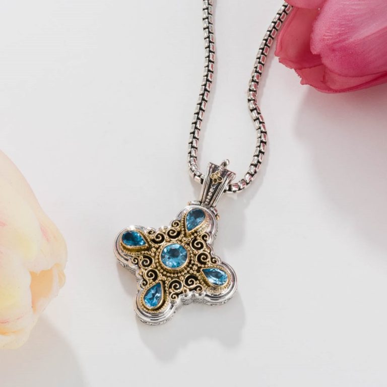 Byzantine-Cross-in-18K-Gold-and-Sterling-silver-with-Blue-topaz-5436