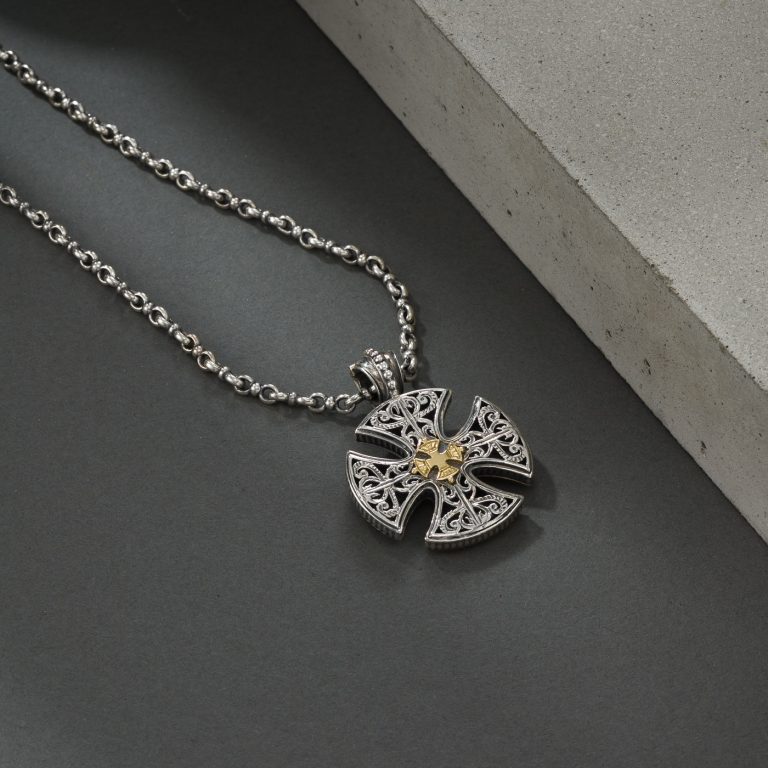 Patmos-Cross-in-18k-Gold-and-Sterling-Silver-5298
