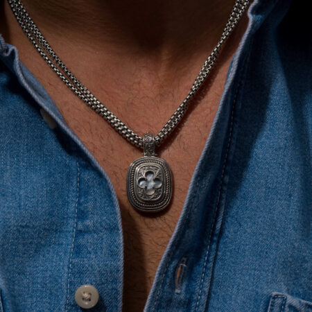 Triple-box-Chain-Necklace-with-Odysseus-Pendant-in-Sterling-Silver-with-semi-precious-stone-3320-1-scaled-450x450